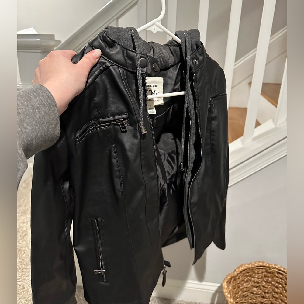 Faux leather jacket with hood